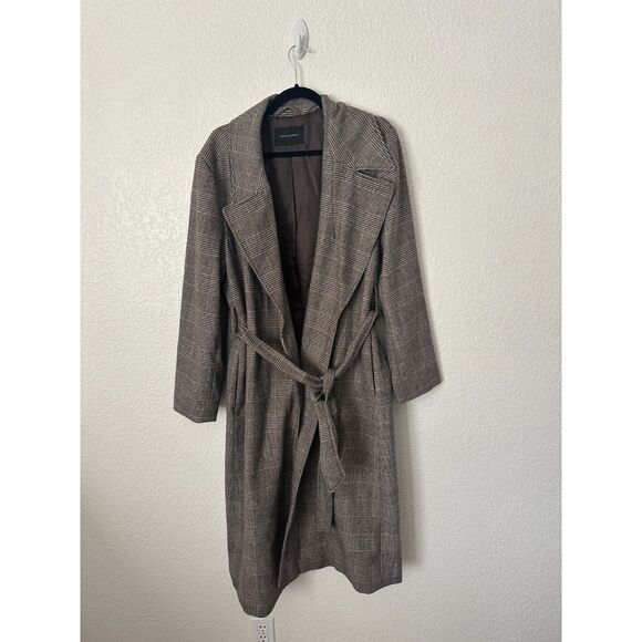 Banana Republic Brown Houndstooth Trench Coat Wrap Belt Pockets XL - Picture 1 of 7